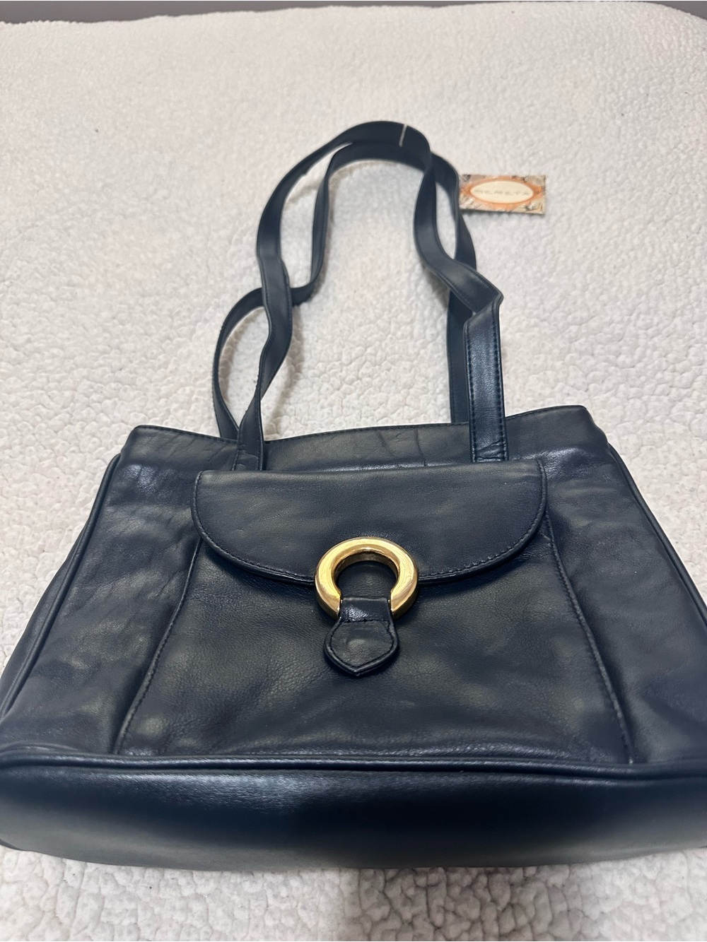 Vintage SERETA Dark Blue Genuine Leather Shoulder Bag Clasp Flap 80s 90s
